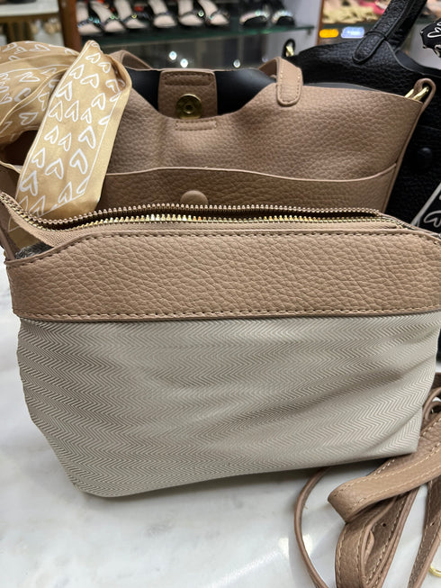 Litchi Embossed Shoulder Tote Bag with Inner Pouch